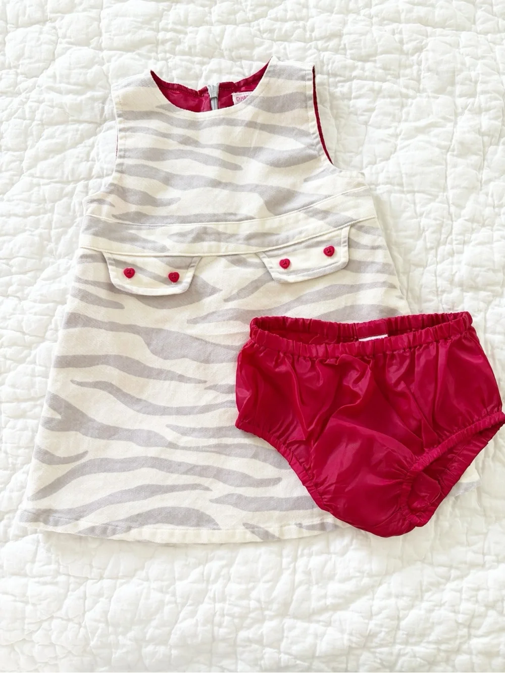 12-18m • Gymboree Cream Zebra Print Dress with Red Bloomers